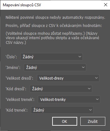 Mapování sloupců CSV